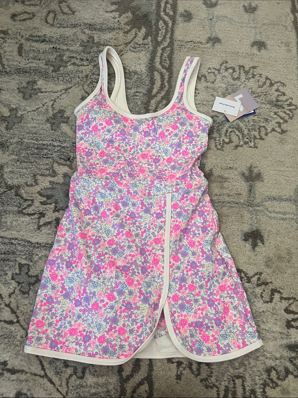 JoyLab White-Trim Pink & Purple Floral Athletic Dress NWT